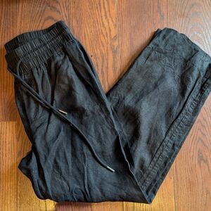 Quince Women's Black European Linen Wide Leg Pants L Summer Lounge